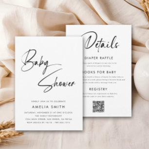 Modern Minimalist Handwritten Script Black White Invitation