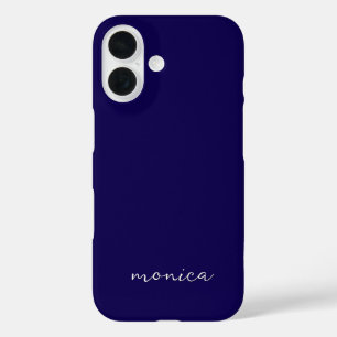 Modern Minimalist Handwritten Script Dark Blue iPhone 16 Case