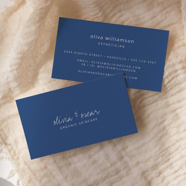 Modern Minimalist Handwritten Script Navy Blue Business Card (Creator Uploaded)