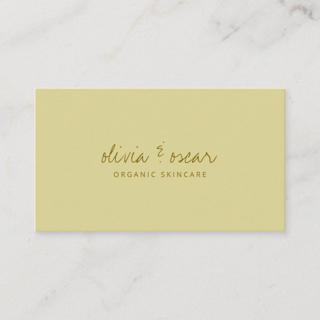 Modern Minimalist Handwritten Script Pastel Yellow Business Card (Front)