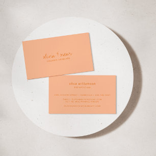 Modern Minimalist Handwritten Script Peach Orange Business Card