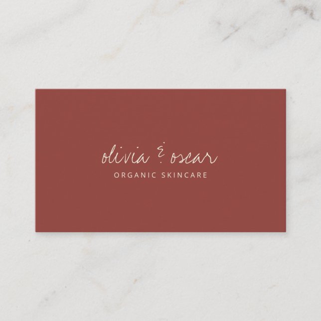 Modern Minimalist Handwritten Script Rust Brown Business Card (Front)