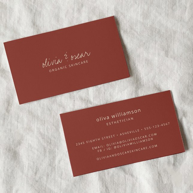Modern Minimalist Handwritten Script Rust Brown Business Card (Creator Uploaded)