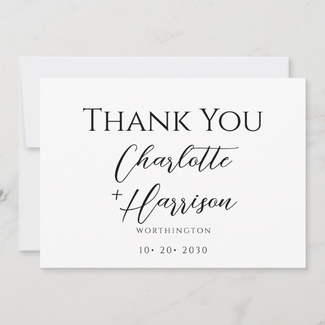 Modern Minimalist Handwritten Script Wedding Thank You Card (Front)