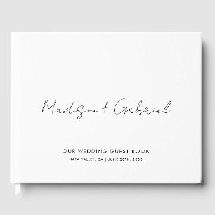 Modern Minimalist Handwritten Wedding Script Names Guest Book