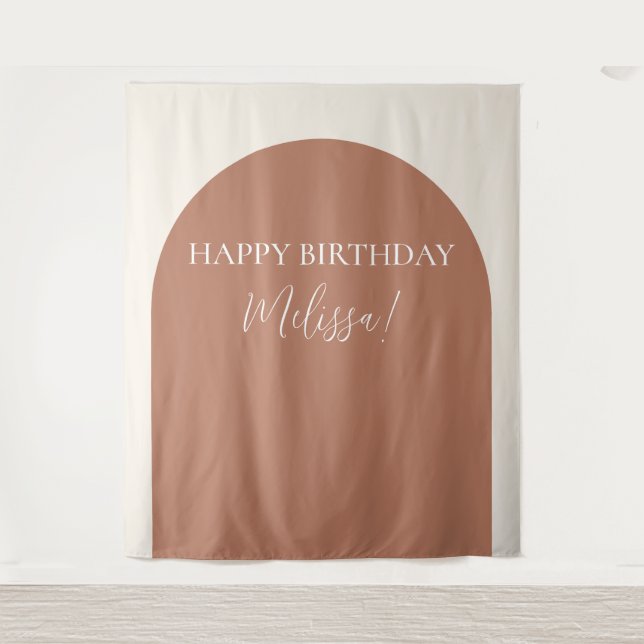 Modern Minimalist Happy Birthday Photo Backdrop Tapestry (Front)