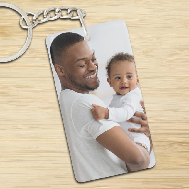 Modern Minimalist Happy Father's Day Custom Photo Key Ring (happy fathers day custom photo baby and dad double sided keychain)