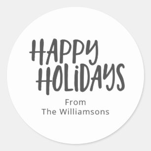Modern Minimalist Happy Holiday Personalised White Classic Round Sticker