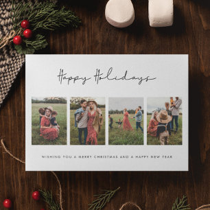 Modern Minimalist Happy Holidays 4 Photo Collage Holiday Card
