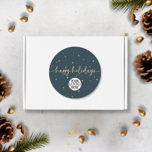 Modern Minimalist Happy Holidays Business Logo  Classic Round Sticker