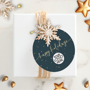 Modern Minimalist Happy Holidays Business Logo Favour Tags