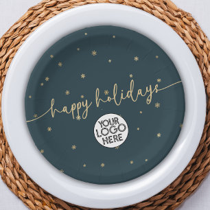 Modern Minimalist Happy Holidays Business Logo Paper Plate