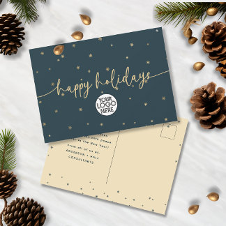 Modern Minimalist Happy Holidays Business Logo Postcard