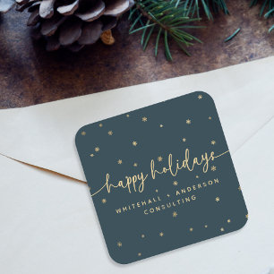 Modern Minimalist Happy Holidays Business Name Square Sticker
