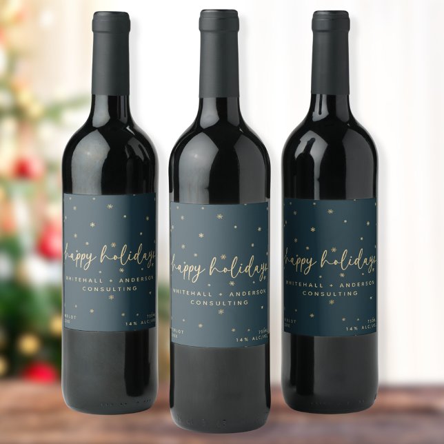Modern Minimalist Happy Holidays Business Name Wine Label (Creator Uploaded)