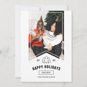 Modern Minimalist Happy Holidays Photo 2022 Ribbon Holiday Card