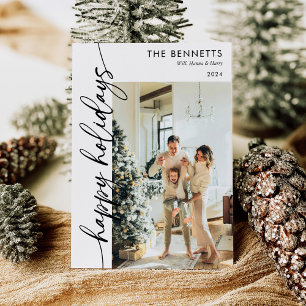 Modern Minimalist Happy Holidays Photo Collage Holiday Card