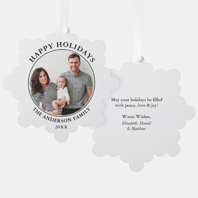 Modern Minimalist Happy Holidays Photo Tree Decoration Card (Front/Back)