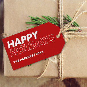 Modern Minimalist Happy Holidays Red Gift Tags