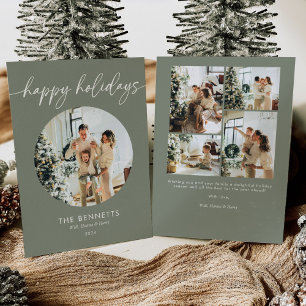 Modern Minimalist Happy Holidays Round Photo Holiday Card