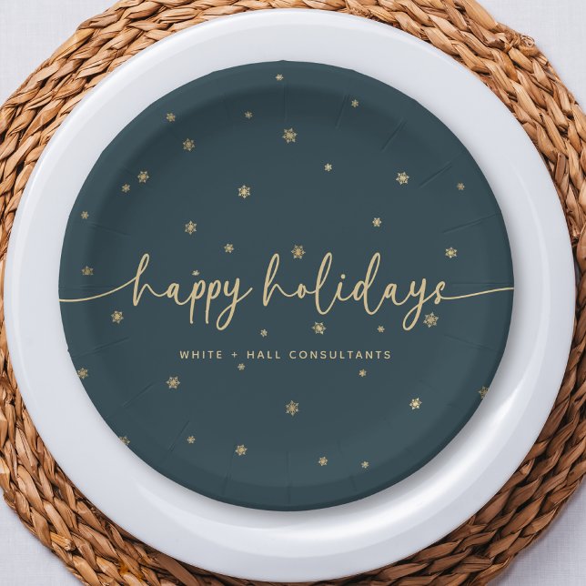 Modern Minimalist Happy Holidays Script Business Paper Plate (Creator Uploaded)