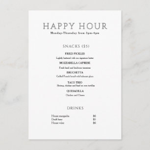 Modern Minimalist Happy Hour Menu