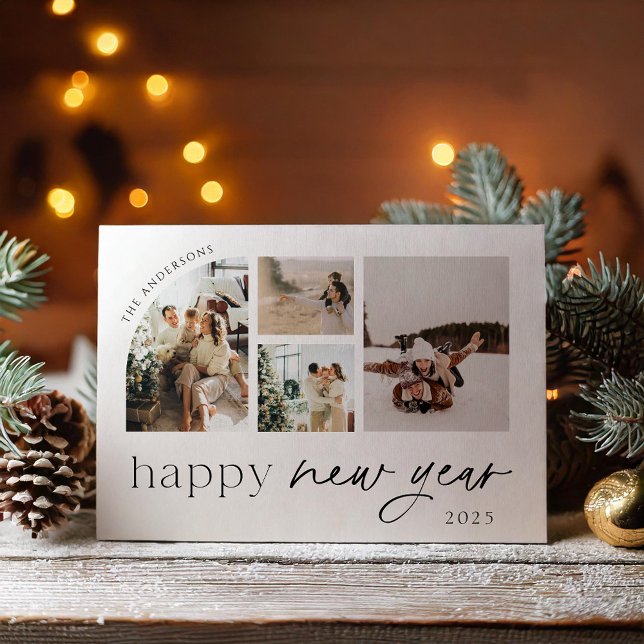 Modern Minimalist Happy New Year Photo Holiday Card (Creator Uploaded)