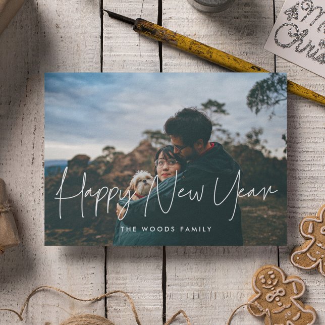 Modern minimalist Happy New Year photo Holiday Card (Creator Uploaded)