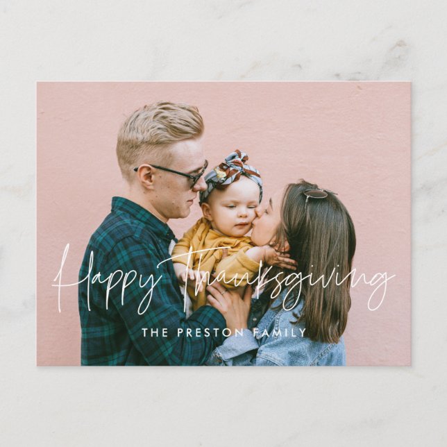 Modern minimalist Happy Thanksgiving family photo Postcard (Front)