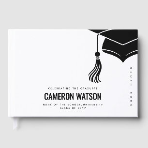 Modern Minimalist Hat and Tassel Graduation Guest Book
