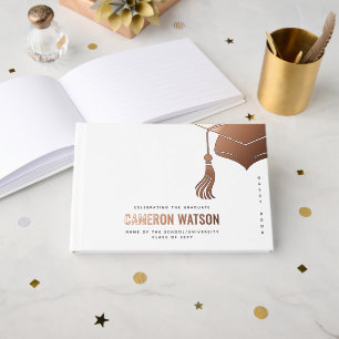 Modern Minimalist Hat and Tassel Graduation Guest Book