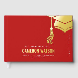 Modern Minimalist Hat and Tassel Graduation Guest Book