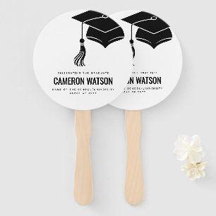 Modern Minimalist Hat and Tassel Graduation Hand Fan