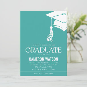 Modern Minimalist Hat and Tassel Graduation Party Invitation