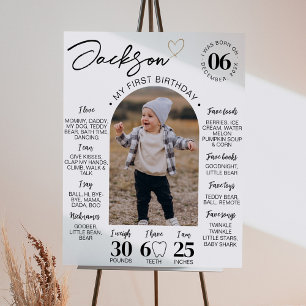 Modern Minimalist Heart Birthday Photo Milestone Poster