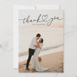 Modern Minimalist Heart Script Wedding Thank You Card
