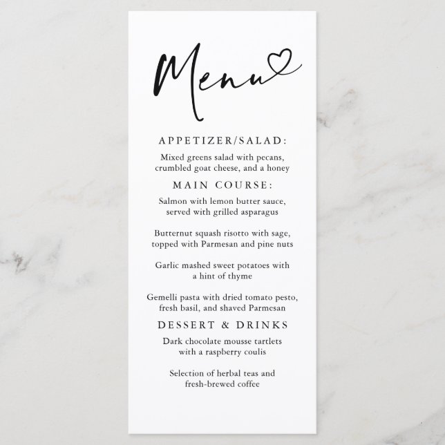 Modern Minimalist Heart Typography Menu (Front)