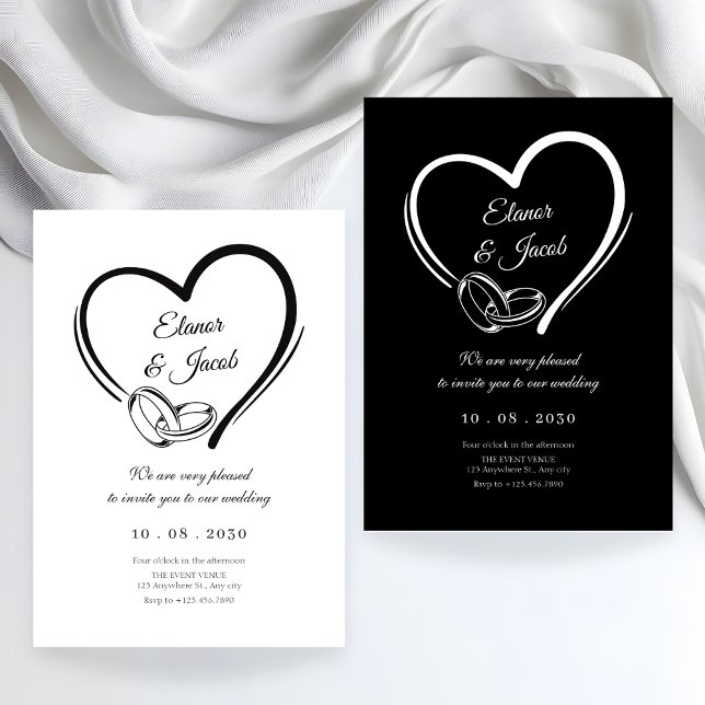 Modern minimalist heart wedding couple ring invitation (Creator Uploaded)