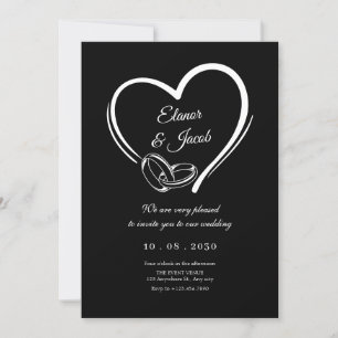 Modern minimalist heart wedding couple ring invitation