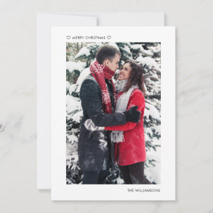 Modern Minimalist Hearts Merry Christmas Photo Holiday Card