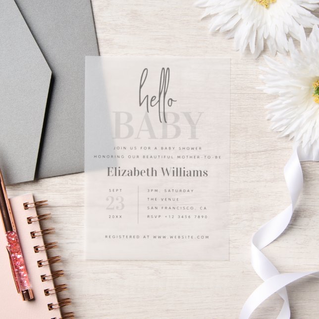 Modern Minimalist Hello Baby Shower Vellum Invitations (Wedding)