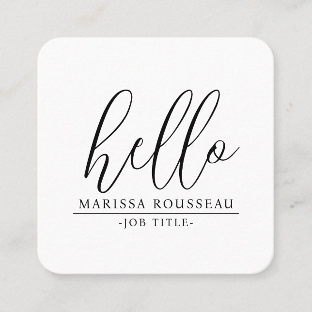 Modern Minimalist Hello Black White QR Code Square Business Card (Front)