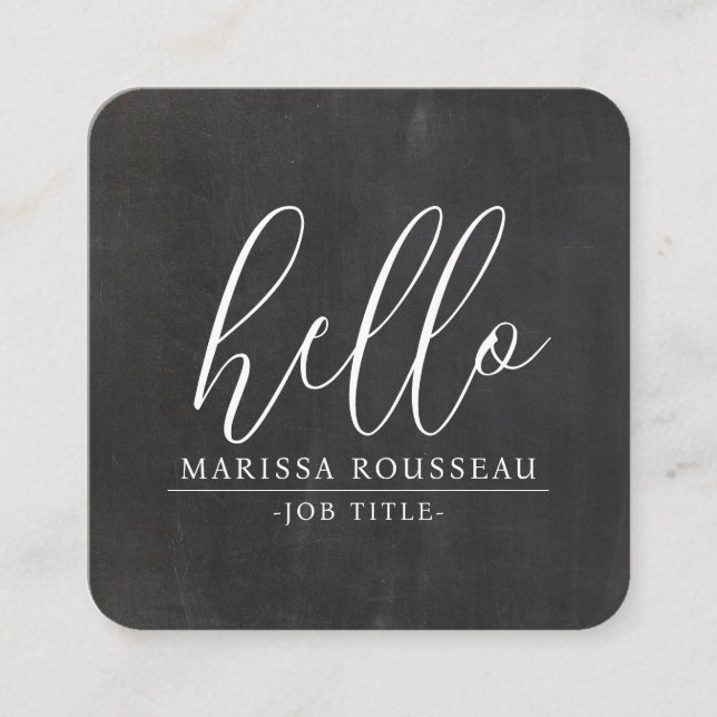 Modern Minimalist Hello Grey Black QR Code Square Business Card (Front)