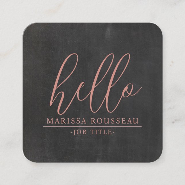 Modern Minimalist Hello Terracotta Black QR Code Square Business Card (Front)