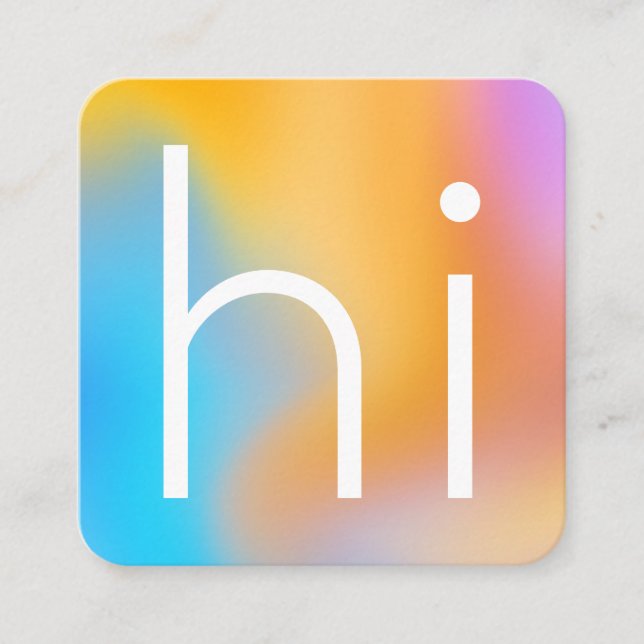 Modern minimalist "hi" colourful ombre gradient square business card (Front)