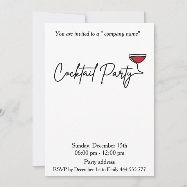 Modern minimalist holiday cocktail party corporate invitation (Front)