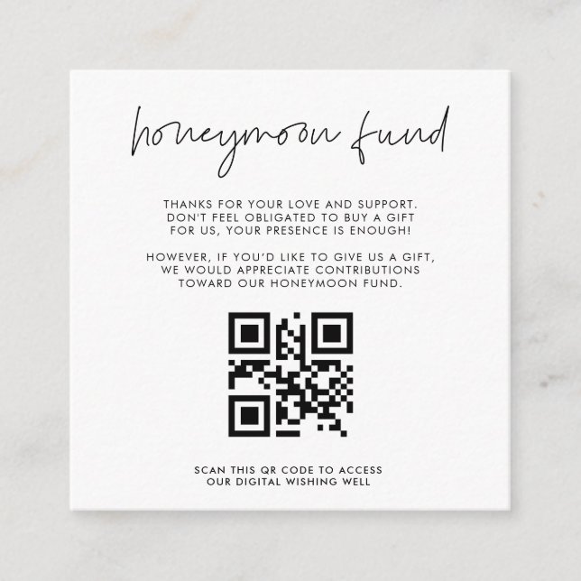 Modern Minimalist Honeymoon fund QR code Enclosure Card (Front)