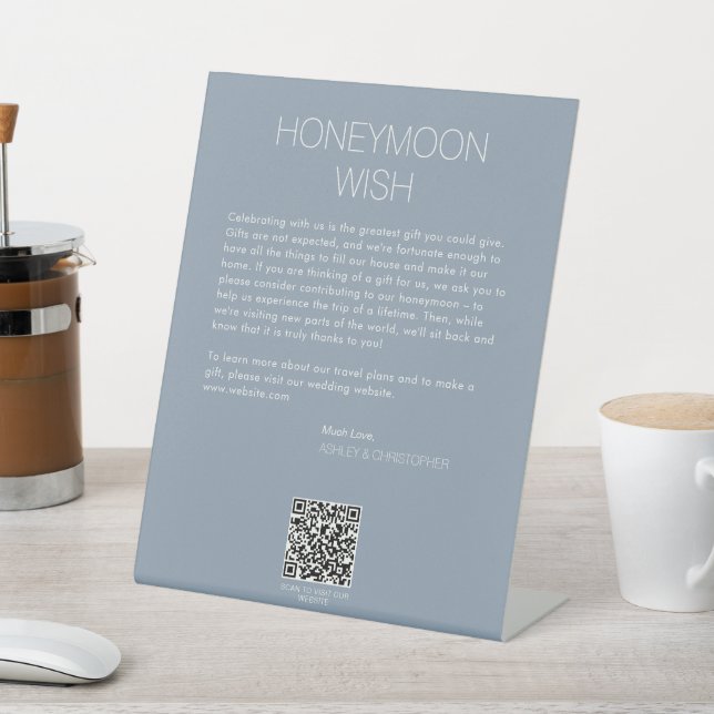 Modern Minimalist Honeymoon Wish Wedding Pedestal Sign (In SItu)