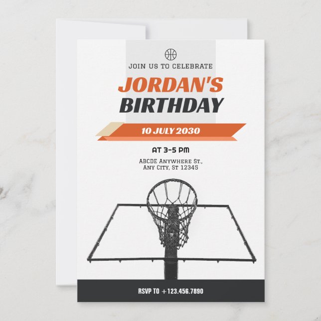 Modern Minimalist hoop basketball birthday Invitation (Front)