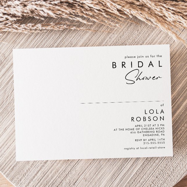 Modern Minimalist Horizontal Bridal Shower Invitation (Modern Minimalist Horizontal Bridal Shower Invitation.)